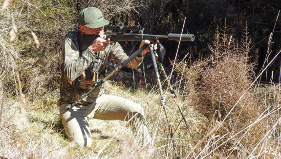 In-field, the BOG Adrenaline gave plenty of set-up options, such as this one where shooting above brush/bushes is required.